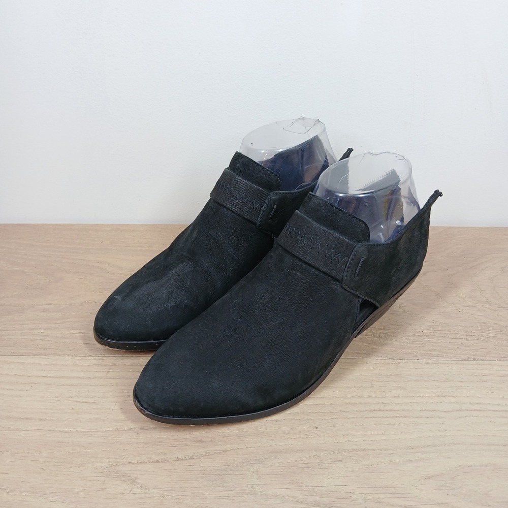 Eileen Fisher Boots Women 6 Black Suede Leather Ankle Elastic Strap Low Heel